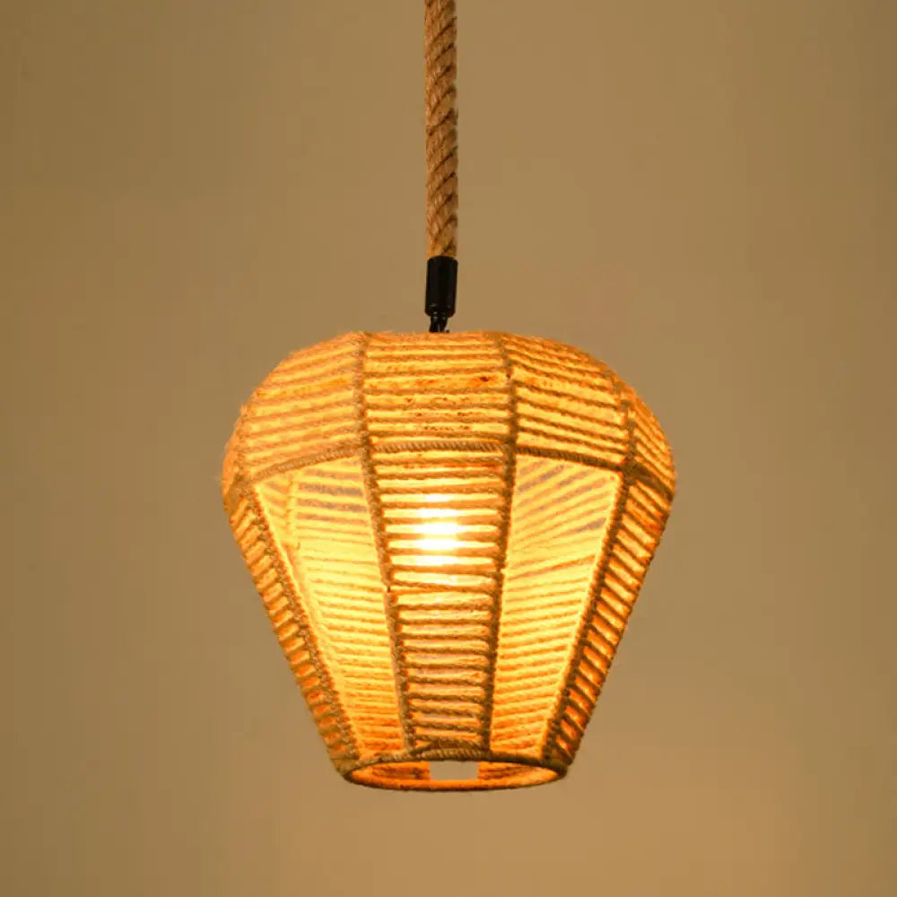 Industrial Dining Pendant Light With Beige Geometry Rope Shade / E
