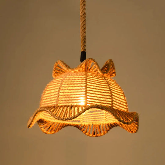 Industrial Dining Pendant Light With Beige Geometry Rope Shade / G