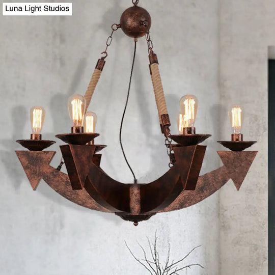 Industrial Metal 6-Light Ceiling Lamp In Weathered Copper With Exposed Bulbs For Dining Room