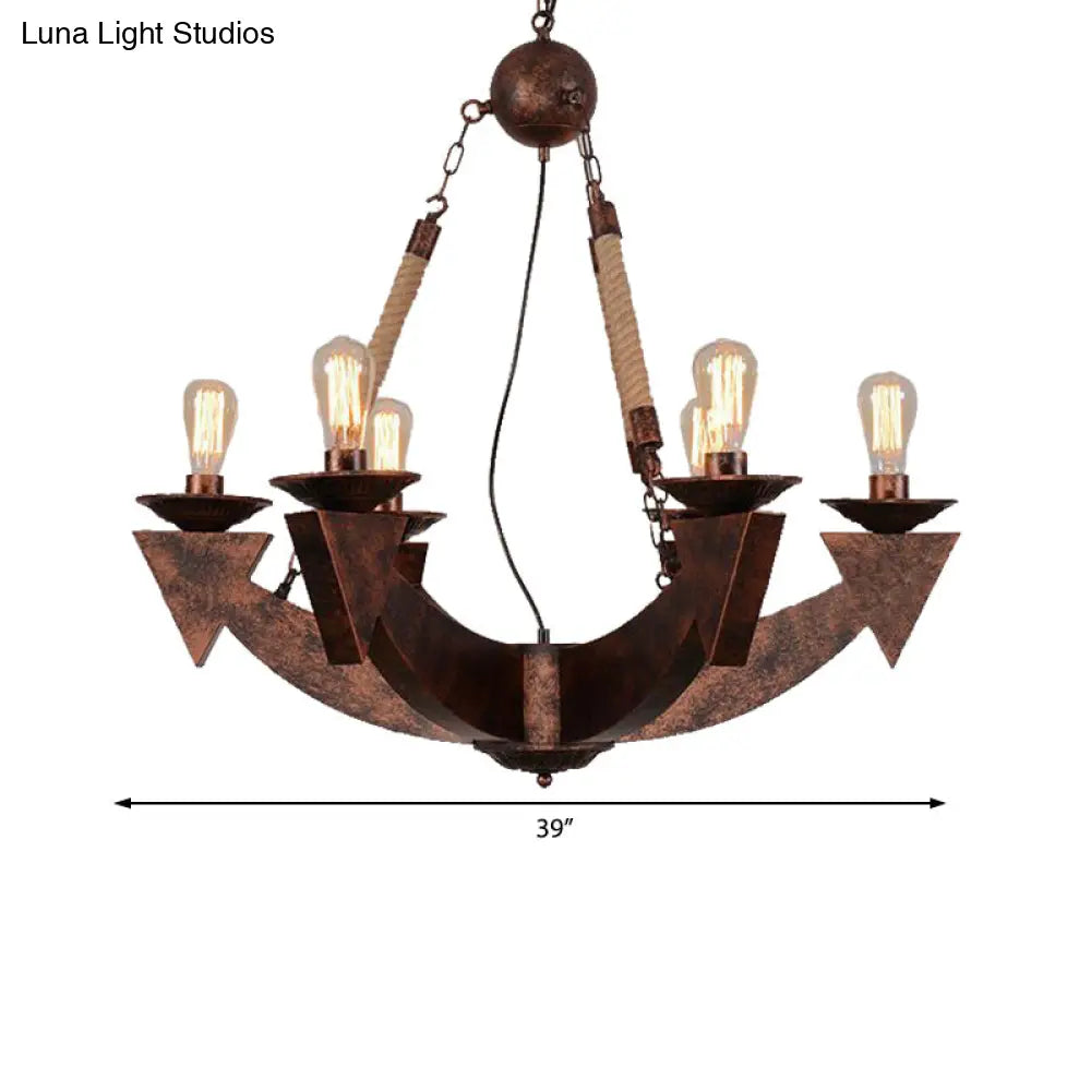 Industrial Metal 6-Light Ceiling Lamp In Weathered Copper With Exposed Bulbs For Dining Room