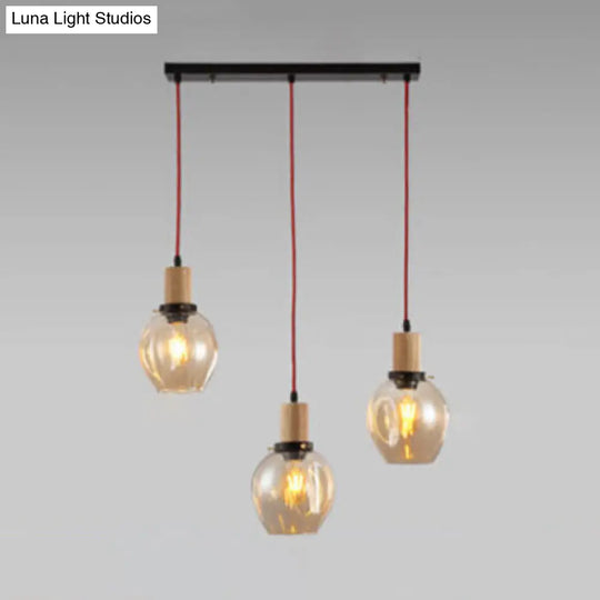 Industrial Dining Room Pendant: 3-Light Hanging Light With Blown Glass Bubble Shades In Clear Amber