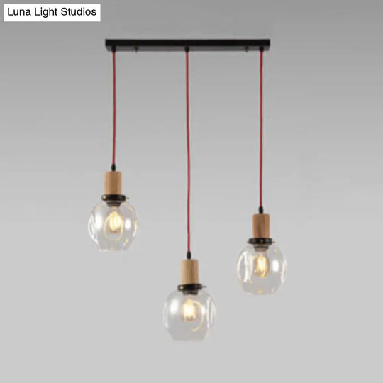 Industrial Dining Room Pendant: 3-Light Hanging Light With Blown Glass Bubble Shades In Clear Amber