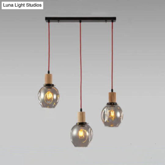 Industrial Dining Room Pendant: 3-Light Hanging Light With Blown Glass Bubble Shades In Clear Amber