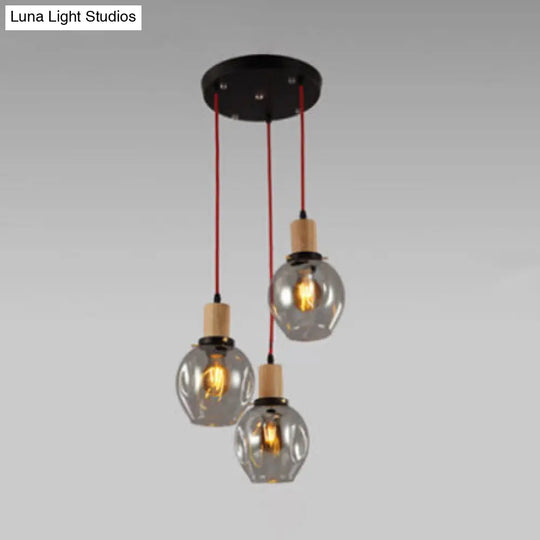 Industrial Dining Room Pendant: 3-Light Hanging Light With Blown Glass Bubble Shades In Clear Amber