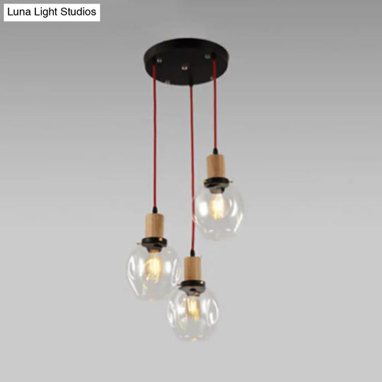 Industrial Dining Room Pendant: 3-Light Hanging Light With Blown Glass Bubble Shades In Clear Amber