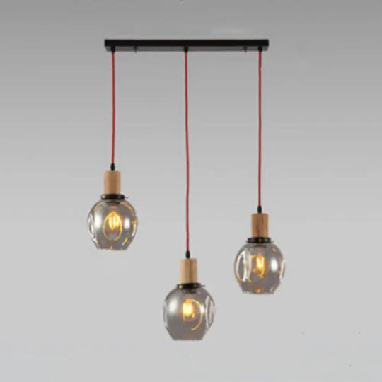 Industrial Dining Room Pendant: 3-Light Hanging Light With Blown Glass Bubble Shades In