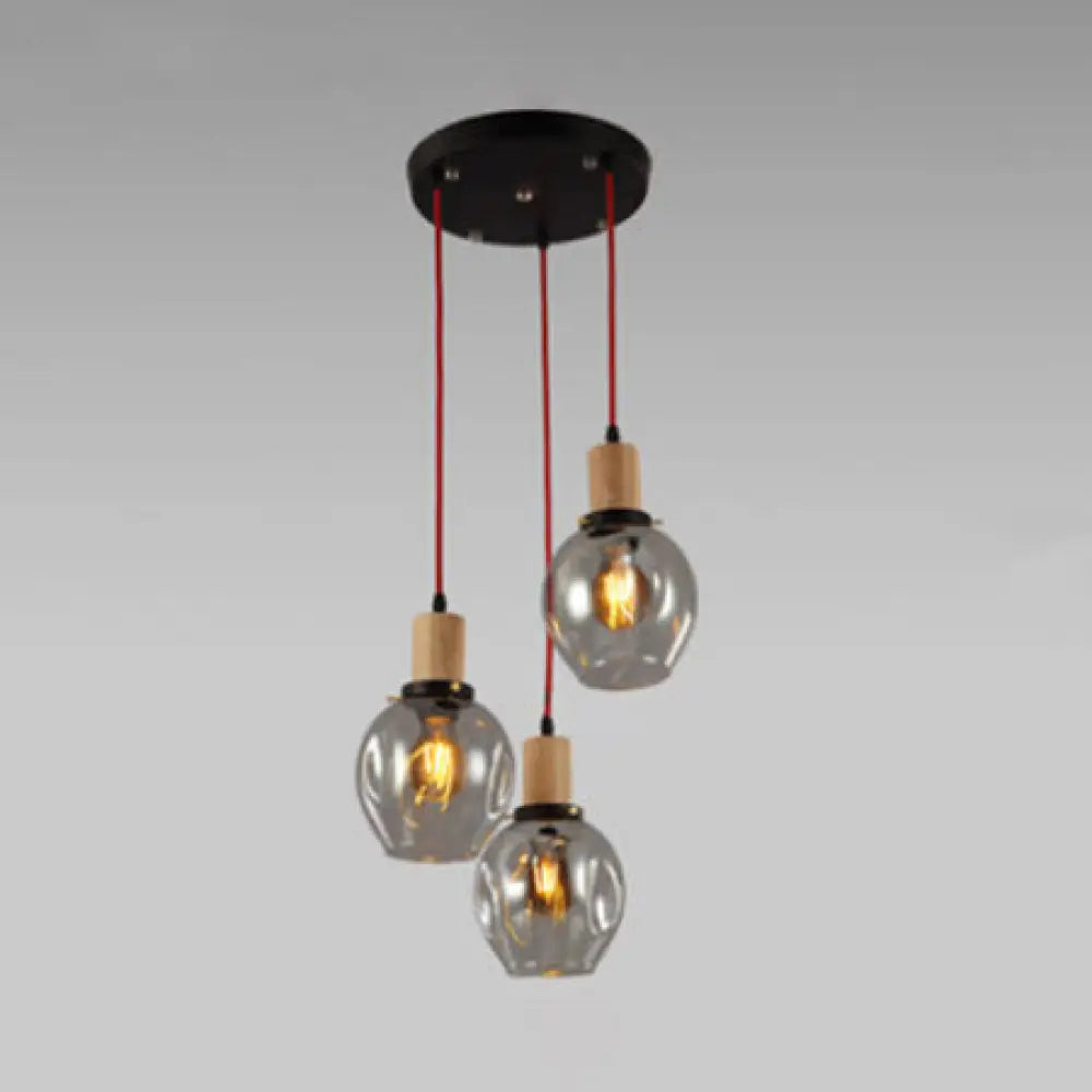 Industrial Dining Room Pendant: 3-Light Hanging Light With Blown Glass Bubble Shades In