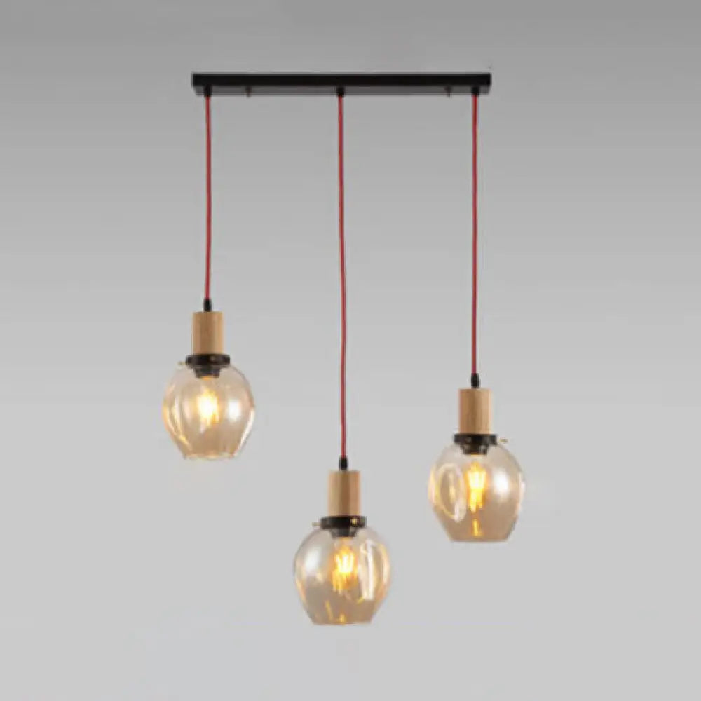 Industrial Dining Room Pendant: 3-Light Hanging Light With Blown Glass Bubble Shades In