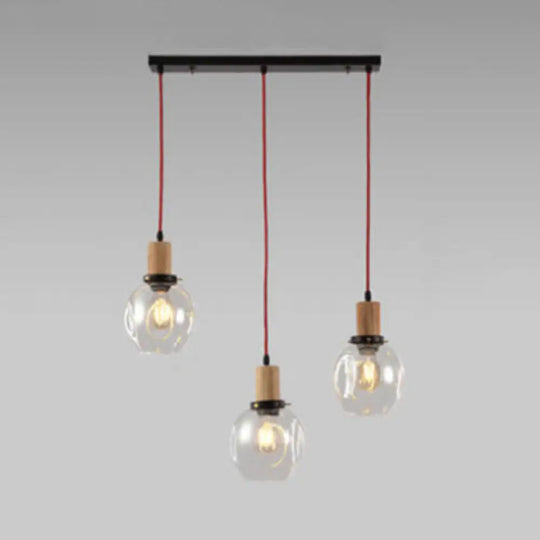 Industrial Dining Room Pendant: 3-Light Hanging Light With Blown Glass Bubble Shades In