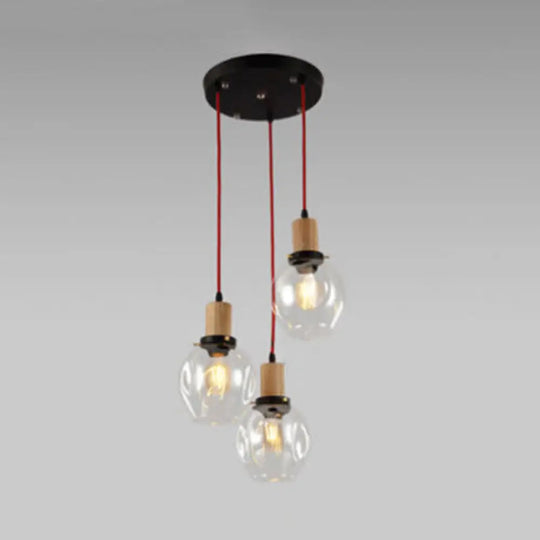 Industrial Dining Room Pendant: 3-Light Hanging Light With Blown Glass Bubble Shades In