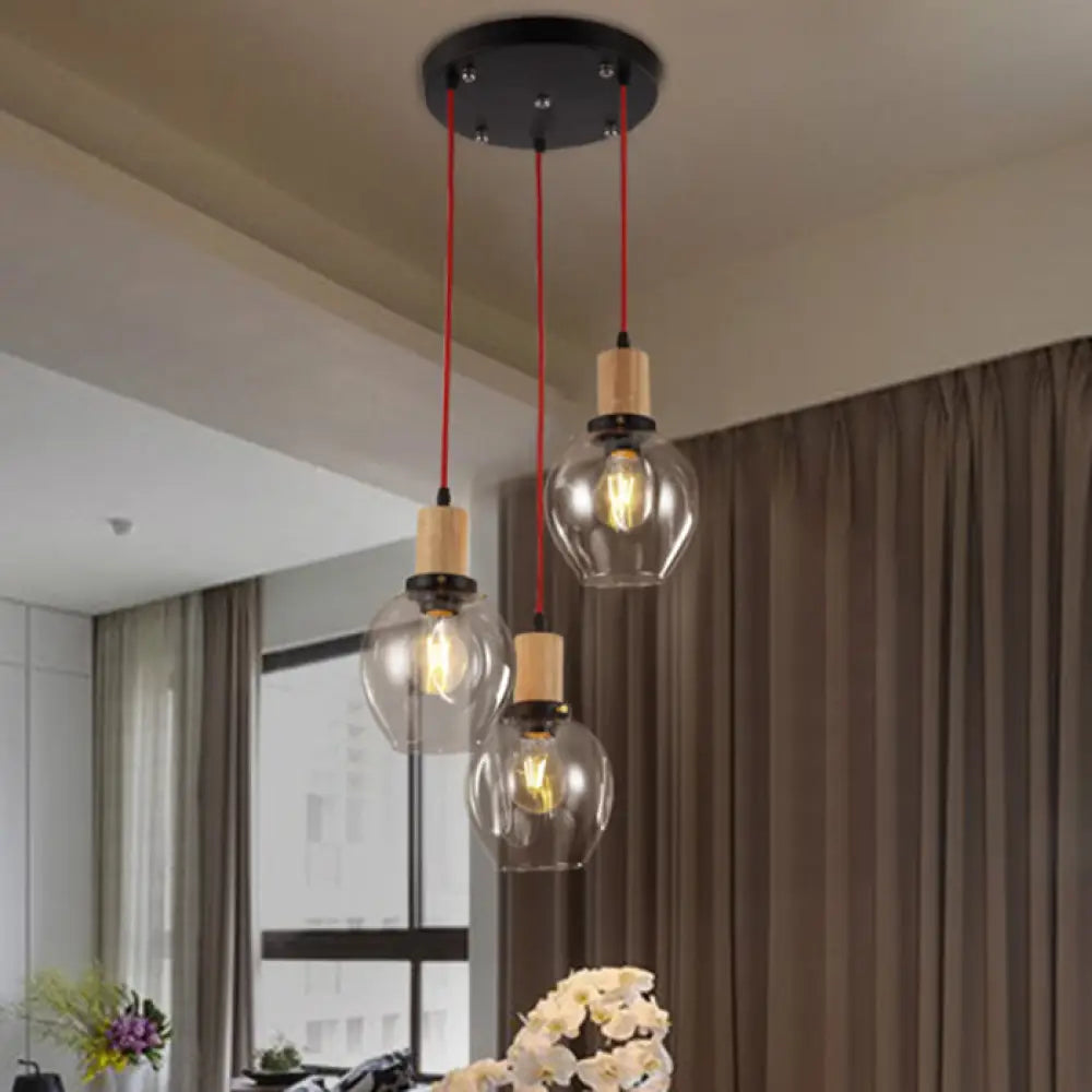 Industrial Dining Room Pendant: 3-Light Hanging Light With Blown Glass Bubble Shades In