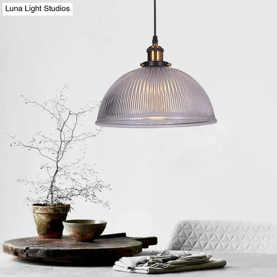 Industrial Dome Clear Ribbed Glass Hanging Pendant Light - Perfect For Restaurants