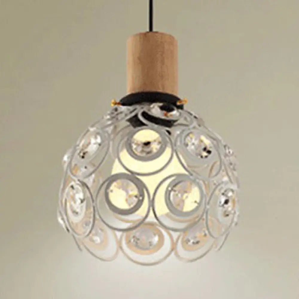 Industrial Dome Hanging Ceiling Light With Crystal Bead Deco - 1 Head Pendant In Black/White For