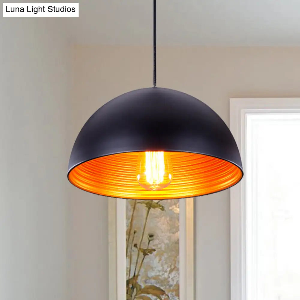 Modern Industrial Dome Pendant Lamp For Bar - 1-Head Iron Ceiling Light In White/Black