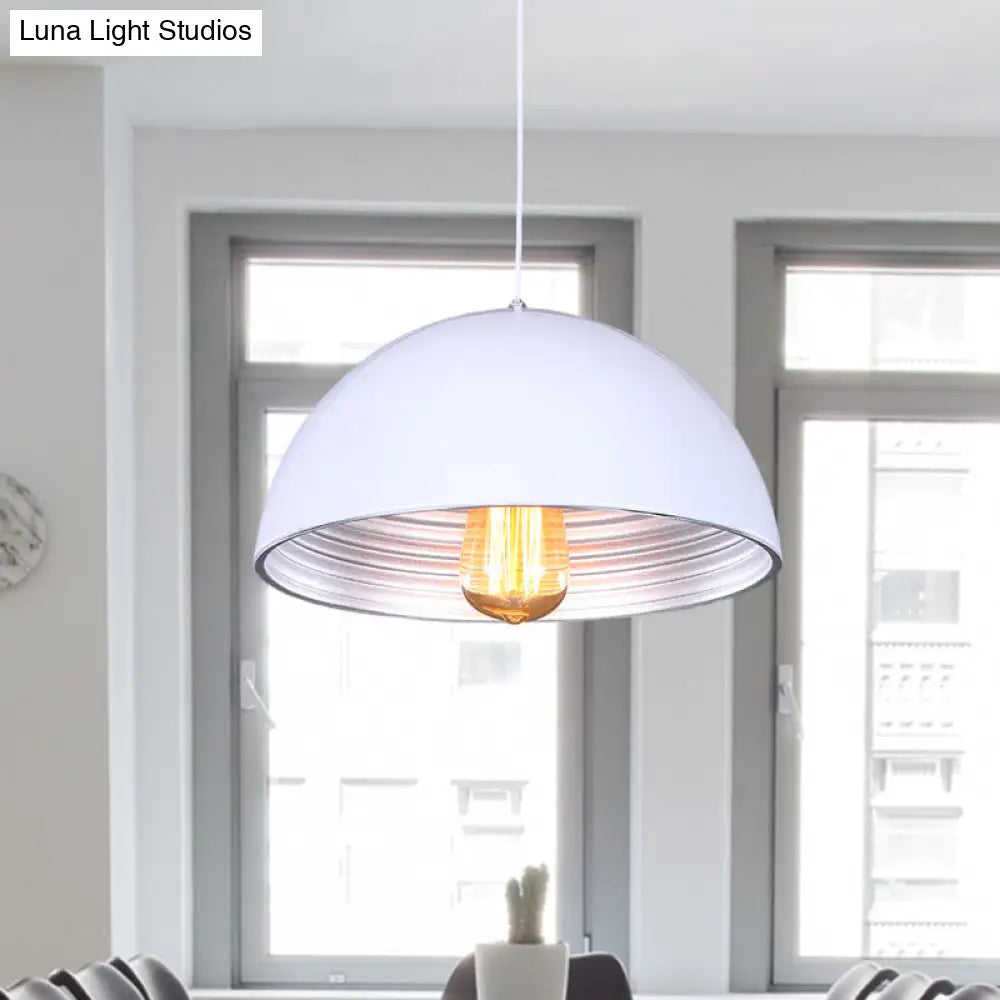 Modern Industrial Dome Pendant Lamp For Bar - 1-Head Iron Ceiling Light In White/Black