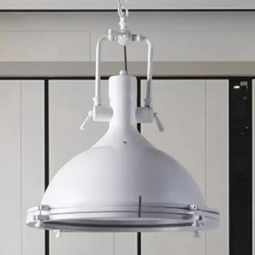 Industrial Dome Hanging Lamp With Frosted Diffuser 1 Light Metal Ceiling In Black/White/Purple For