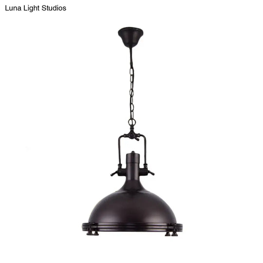 Industrial Dome Hanging Lamp - 1 Light Metal Ceiling With Frosted Diffuser For Dining Room