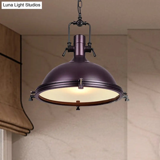 Industrial Dome Hanging Lamp - 1 Light Metal Ceiling With Frosted Diffuser For Dining Room