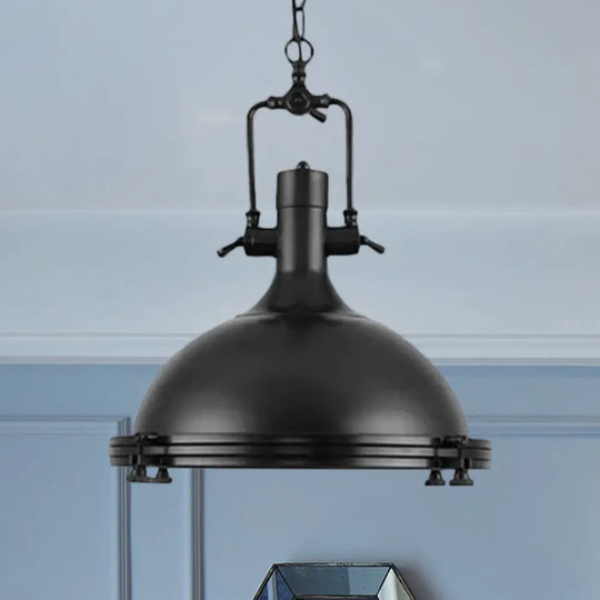 Industrial Dome Hanging Lamp With Frosted Diffuser 1 Light Metal Ceiling In Black/White/Purple For