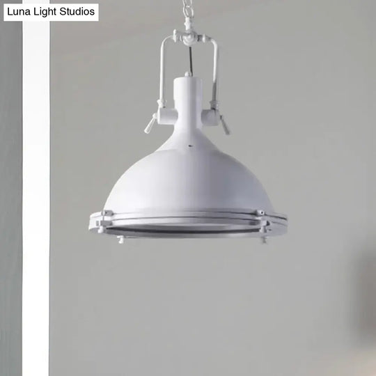 Industrial Dome Hanging Lamp With Frosted Diffuser 1 Light Metal Ceiling In Black/White/Purple For