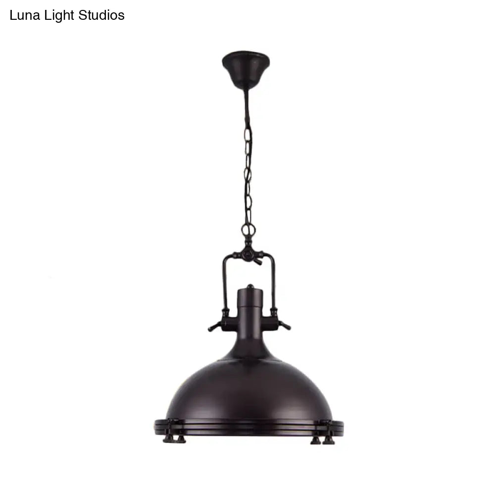 Industrial Dome Hanging Lamp With Frosted Diffuser 1 Light Metal Ceiling In Black/White/Purple For