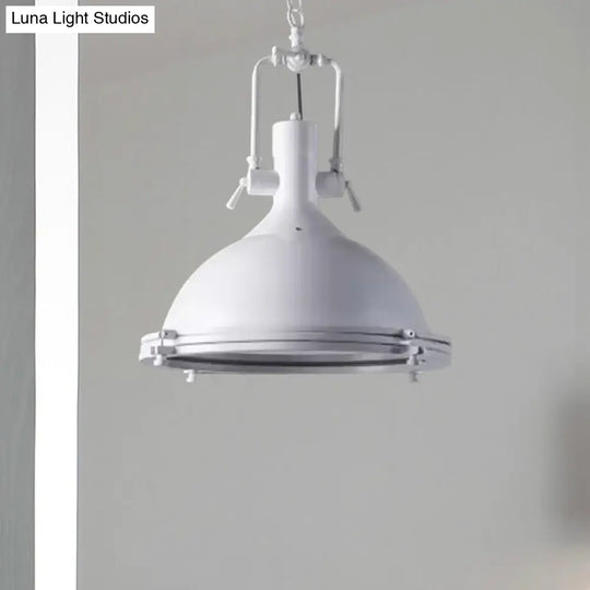 Industrial Dome Hanging Lamp - 1 Light Metal Ceiling With Frosted Diffuser For Dining Room