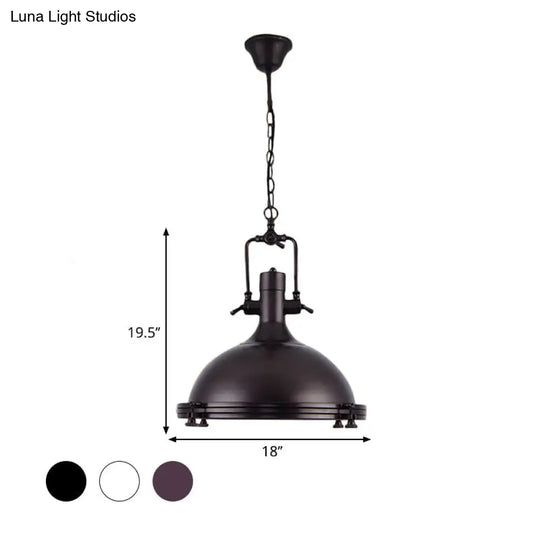 Industrial Dome Hanging Lamp - 1 Light Metal Ceiling With Frosted Diffuser For Dining Room