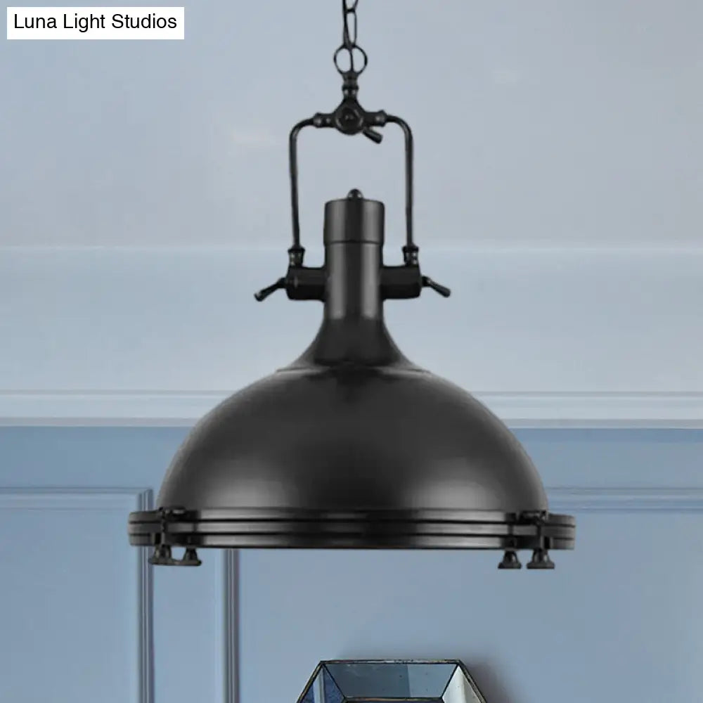 Industrial Dome Hanging Lamp - 1 Light Metal Ceiling With Frosted Diffuser For Dining Room