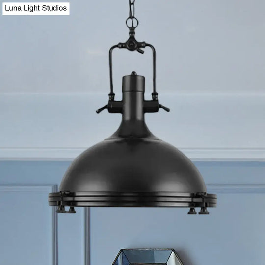 Industrial Dome Hanging Lamp - 1 Light Metal Ceiling With Frosted Diffuser For Dining Room