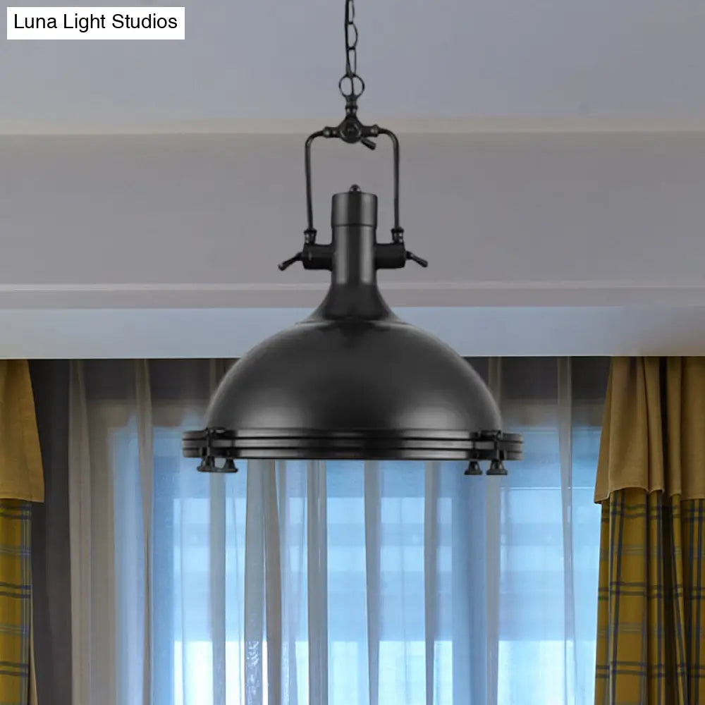 Industrial Dome Hanging Lamp - 1 Light Metal Ceiling With Frosted Diffuser For Dining Room