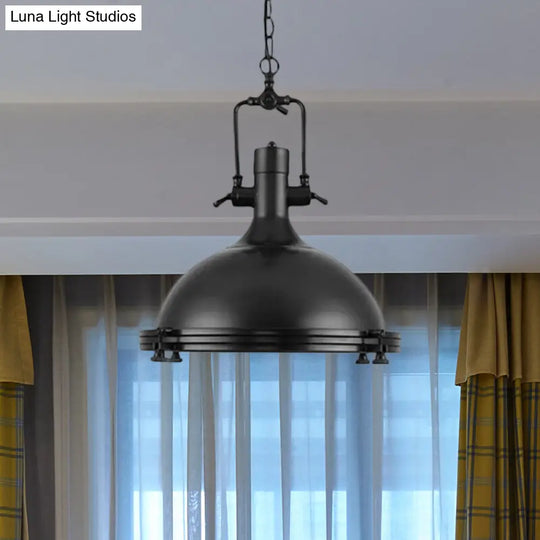 Industrial Dome Hanging Lamp - 1 Light Metal Ceiling With Frosted Diffuser For Dining Room