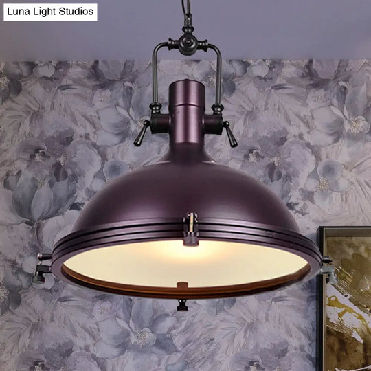 Industrial Dome Hanging Lamp - 1 Light Metal Ceiling With Frosted Diffuser For Dining Room