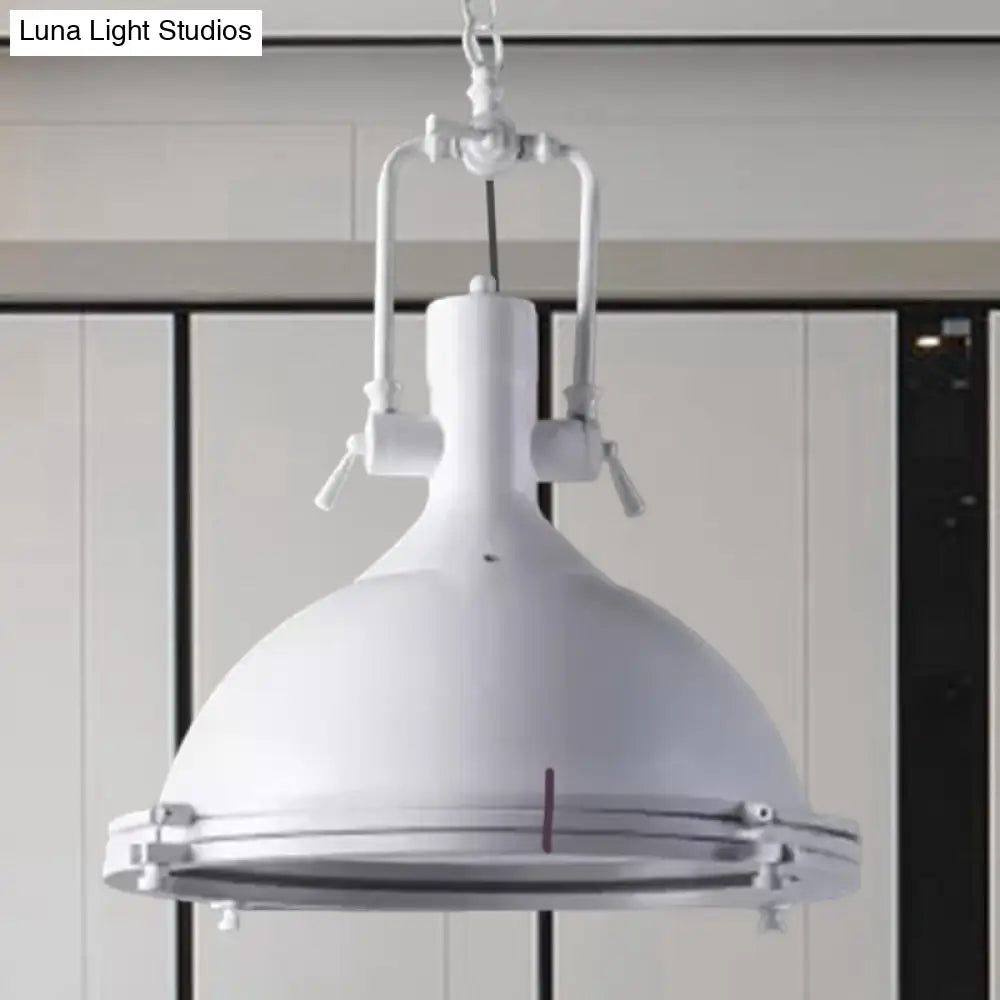 Industrial Dome Hanging Lamp - 1 Light Metal Ceiling With Frosted Diffuser For Dining Room