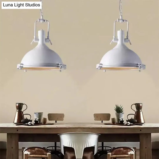 Industrial Dome Hanging Lamp - 1 Light Metal Ceiling With Frosted Diffuser For Dining Room