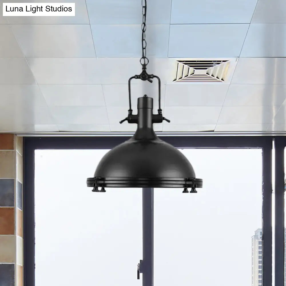 Industrial Dome Hanging Lamp - 1 Light Metal Ceiling With Frosted Diffuser For Dining Room