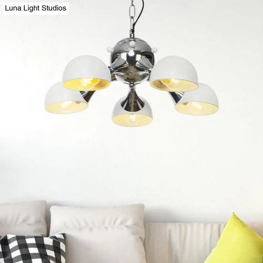 Modern Industrial Dome Hanging Light - 3/4/5 Heads Living Room Chandelier In Black/Chrome Finish