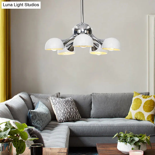 Modern Industrial Dome Hanging Light - 3/4/5 Heads Living Room Chandelier In Black/Chrome Finish