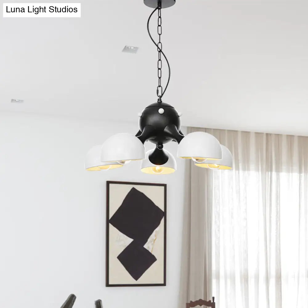 Industrial Dome Hanging Light Fixture - Metallic 3/4/5 Heads Chandelier Lamp For Living Room