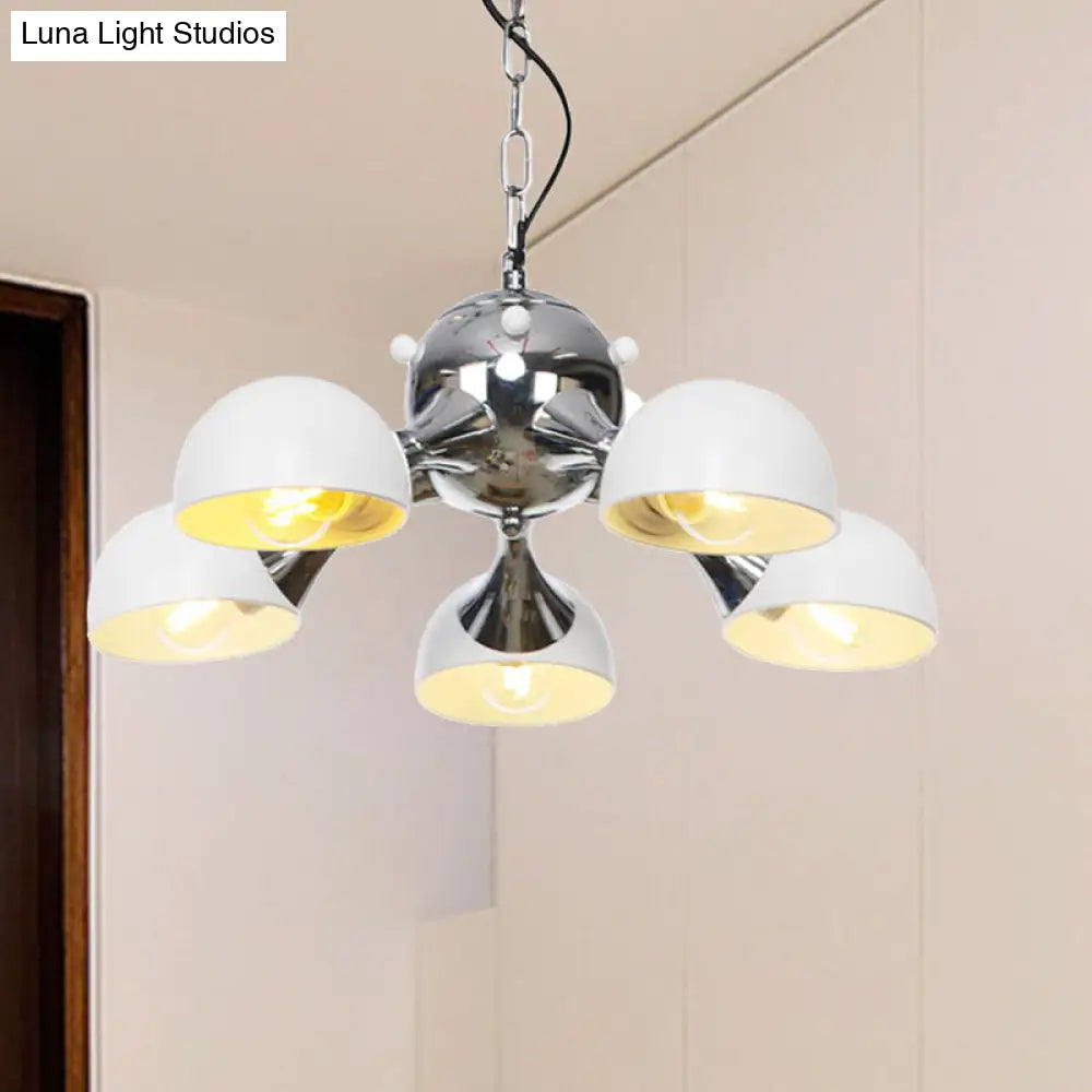 Industrial Dome Hanging Light Fixture - Metallic 3/4/5 Heads Chandelier Lamp For Living Room