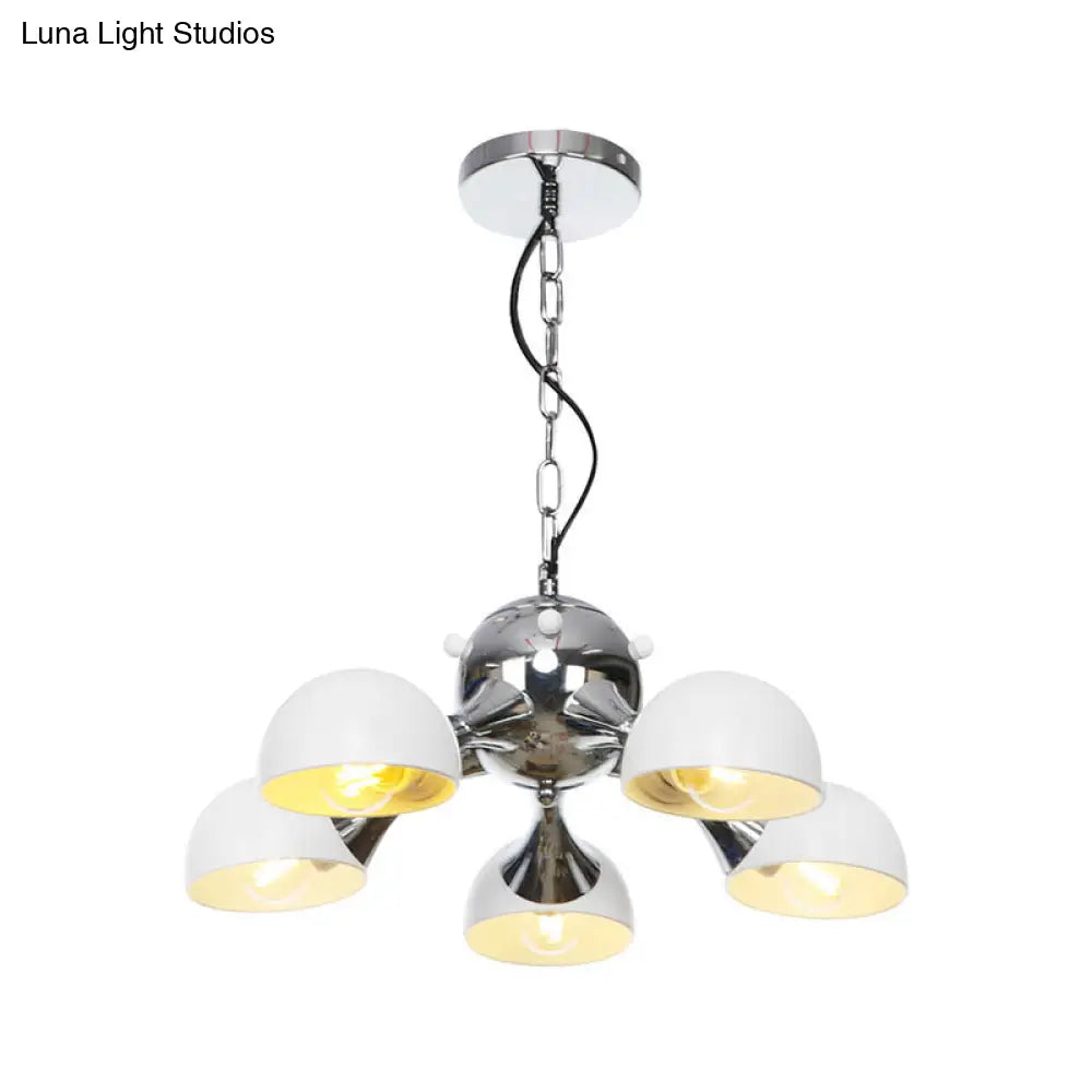 Modern Industrial Dome Hanging Light - 3/4/5 Heads Living Room Chandelier In Black/Chrome Finish