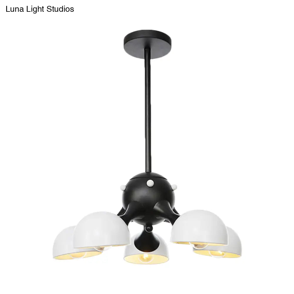 Modern Industrial Dome Hanging Light - 3/4/5 Heads Living Room Chandelier In Black/Chrome Finish