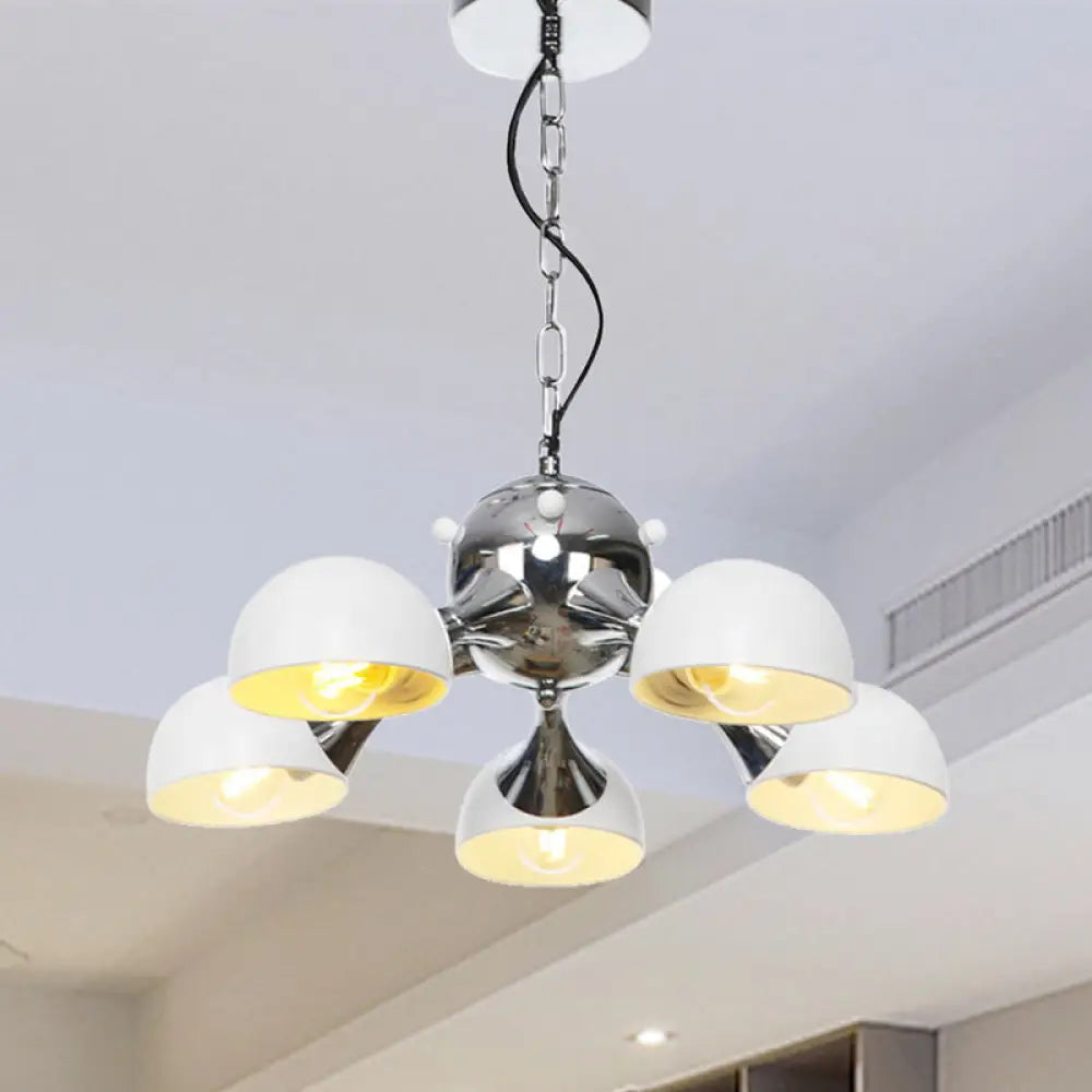 Industrial Dome Hanging Light Fixture - Metallic 3/4/5 Heads Chandelier Lamp For Living Room