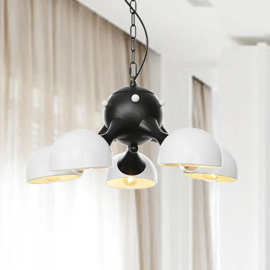 Industrial Dome Hanging Light Fixture - Metallic 3/4/5 Heads Chandelier Lamp For Living Room