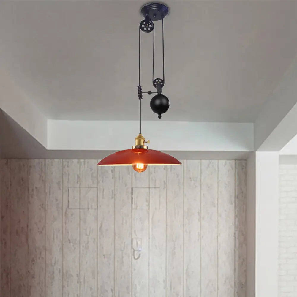 Industrial Dome Metal Ceiling Light - Black/White/Red Red