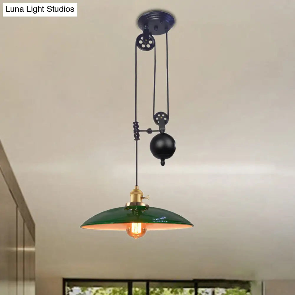 Industrial Dome Metal Shade Pendant Light For Living Room - Black/White/Red Green