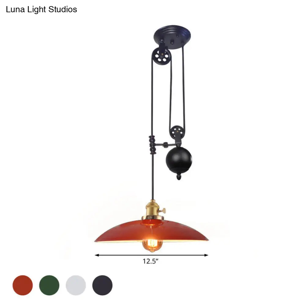 Industrial Dome Metal Shade Pendant Light For Living Room - Black/White/Red