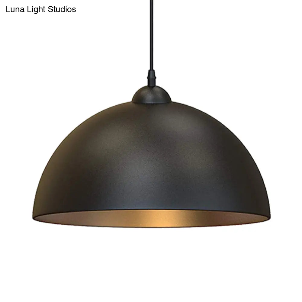 Industrial Dome Metal Pendant Light - Stylish 1-Bulb Ceiling Fixture For Dining Room In Black