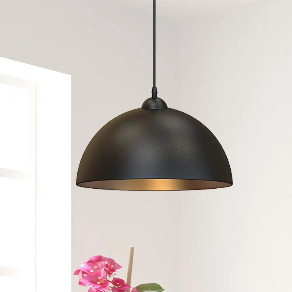 Industrial Dome Metal Pendant Light - Stylish 1-Bulb Ceiling Fixture For Dining Room In Black