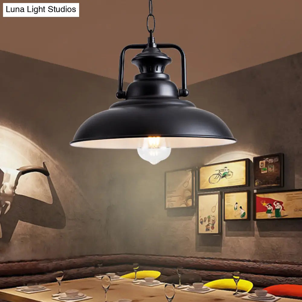 Industrial Dome Metal Pendant Light With Swivel Joint - Black Hanging Lamp