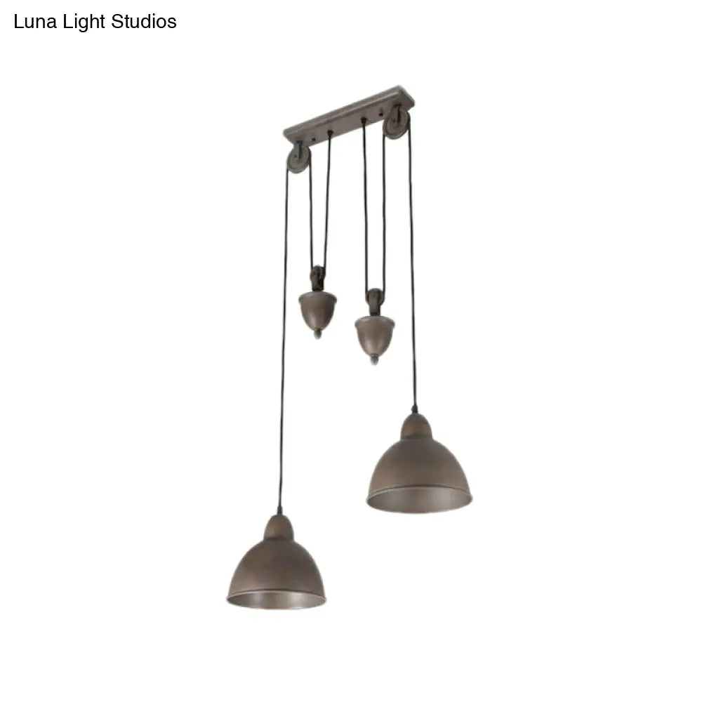 Industrial Dome Pendant Ceiling Light In Antique Bronze With 2 Lights